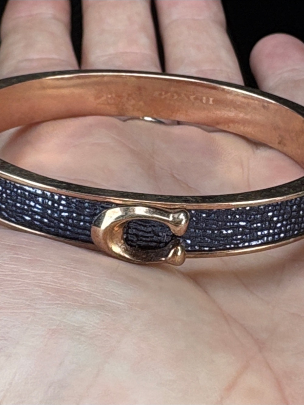 Coach Rose Gold-Tone and Mettalic Dark Blue Signature 'C' Bangle Bracelet
